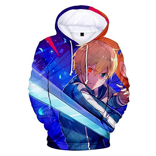 Desconocido Unisex Sword Art Online Sudadera con Estampado 3D Deportes con Capucha Chaqueta Cómoda Sudadera con Capucha Azul M