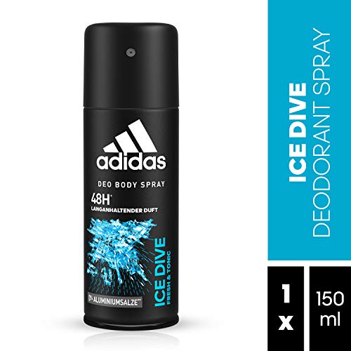 Desodorante Adidas Ice Dive Body Spray – Desodorante en spray revitalizante con 48 horas de protección contra el olor al sudor y con aroma refrescante, paquete de 1 unidad (1 x 96 g)