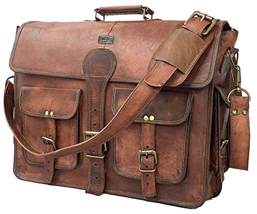 DHK 18 Inch Vintage Hecho a Mano maletín Messenger – Bolso para portátiles de Piel Mejor Ordenador Satchel Escuela Bolsa de Envejecido