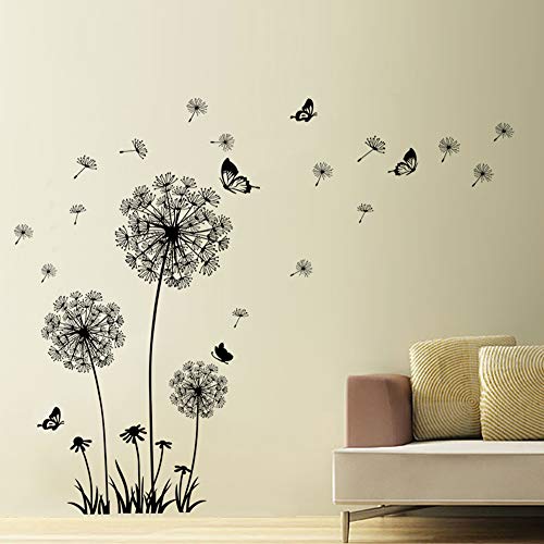 Diente De León Negro y Mariposas Volando en el viento pegatinas de pared, Salón Dormitorio entfernbare pared Tatuajes pared Imágenes