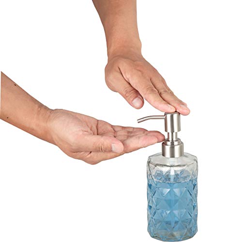 Dispensador de jabón de cristal Plomkeest, dispensador de jabón de cristal transparente, 12 onzas, con bomba de acero inoxidable, dispensador de jabón líquido para baño