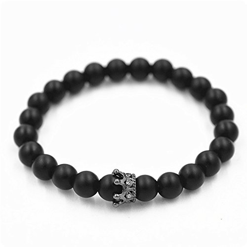 Distancia pulsera con CZ corona King & Queen Cuentas Piedra para Hombre Mujer Pareja Brazalete Pulsera de Piedra