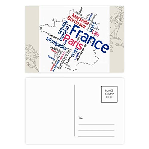 DIYthinker Palabras Nombre de la ciudad Francia Marca Mapa flor tarjetas postales establecido Gracias tarjeta de correo lateral 20Pcs 5,7 pulgadas x 3,8 pulgadas Multicolor