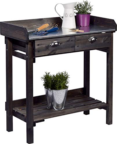 dobar 29031e Práctica Mesa para Plantas con 2 cajones y Estante, 79 x 39 x 90 cm, Abeto, Negro