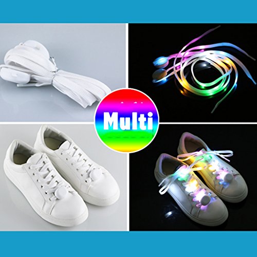 DoGeek Multicolor Cordones LED Cordones Luminosos para Zapatillas Bateria Cargada Nylon Seguridad&Cool Correa Para Disco Danza Fiestas Ambiente Deportes Outdoors Al Aire Libre Noche (2 pcs, Colorido)