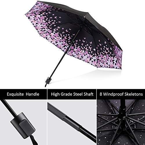 DORRISO Vogue Mujer Plegable Paraguas Mini Paraguas y Sombrillas Antviento Anti-UV Impermeable Ligero Viaje Paraguas Flor De Mariposa