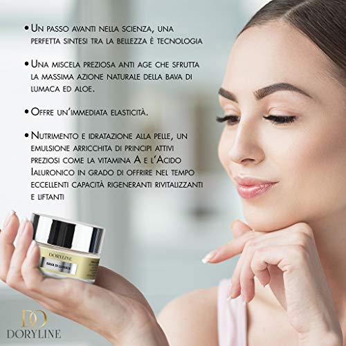 DORYLINE Crema Facial PROFESIONAL de Baba de Caracol 50ml, Antiarrugas Excepcional 100% Made in Italy, Crema Nutritiva e Hidratante para Rostro Cuello Decoltè, Excelente Contra el Acné y las Manchas