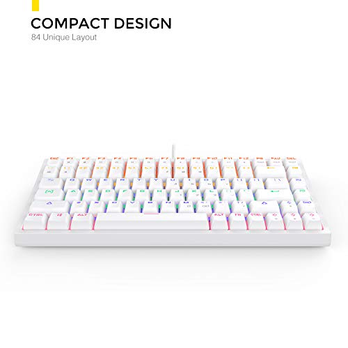 DREVO Gramr Teclado Mecánico Gaming Retroiluminación LED Rainbow, Tamaño 75% Tipo TKL con 84 Teclas QWERTY Keyboard Interruptor Rojo,Blanco