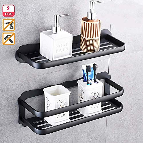 DZX Estante de Ducha de 2 Niveles, Organizador de Estante de baño Carrito de Ducha sin Espacio de perforación Organizador de Almacenamiento Rectangular de Aluminio montado en la Pared para baño, COC