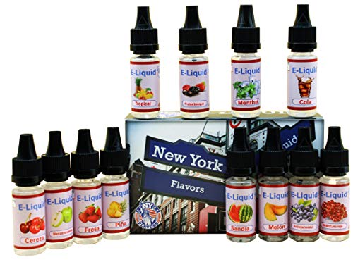 E-Líquido NY FLAVORS, 12 X 10mL E Liquido Vaper Sin Nicotina, E-Liquid VG60/PG40, Set E-Líquido Para Cigarrillos Electrónicos Nuevos Sabores