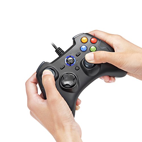 EasySMX Controlador de Juego con Cable, Vibracion Dual, USB Conexión, Función Turbo y Trigger, Gris