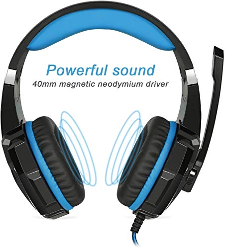 EasySMX G2000 - Auriculares Gaming de Diadema Cerrados (3.5 mm, con micrófono, reducción de Ruido, Control Remoto Integrado), Color Negro y Azul