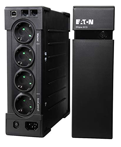 Eaton Ellipse Eco 1200 USB DIN - Sistema de alimentación ininterrumpida (SAI) 1200 VA con protección contra sobrevoltaje (8 Salidas Schuko) Negro