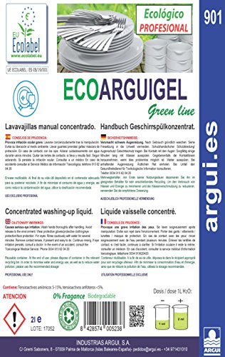 ECOARGUIGEL 2 Litros. LAVAVAJILLAS MANUAL CONCENTRADO PROFESIONAL. Limpieza ecologica. ECOLABEL