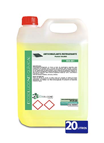 Ecosoluciones Químicas ECO-601 | 20 litros | Liquido Caloportador con base de Propilenglicol | Refrigerante-Anticongelante Placa Solar