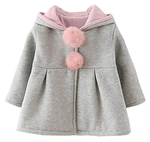 EDOTON Abrigos Niña Pequeño Ropa Otoño Invierno Chaqueta con Bola de Pelo Encantador Oreja Capucha Grueso Capa para Bebés Niña (9-12 Meses, Gris)