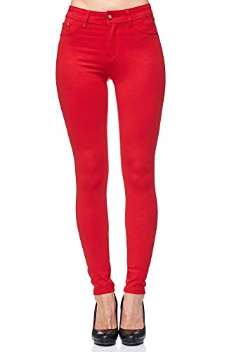 Elara Pantalón Elástico de Mujer Skinny Fit Jegging Chunkyrayan Rojo H21 Red 40 (L)