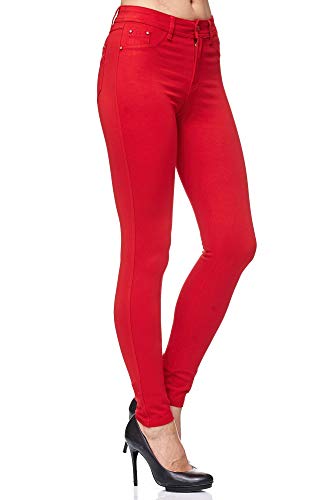 Elara Pantalón Elástico de Mujer Skinny Fit Jegging Chunkyrayan Rojo H21 Red 40 (L)