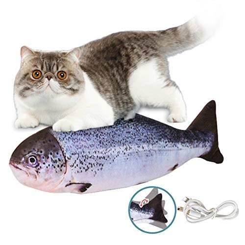 Eléctrica Juguete Pez para Gato, Juguete Hierba Gatera, Catnip Fish Toys, Simulación de Peces de Peluche Juguetes,Juguete Interactivo,Peluche de juguete eléctrico de simulación Fish Fish con carga USB