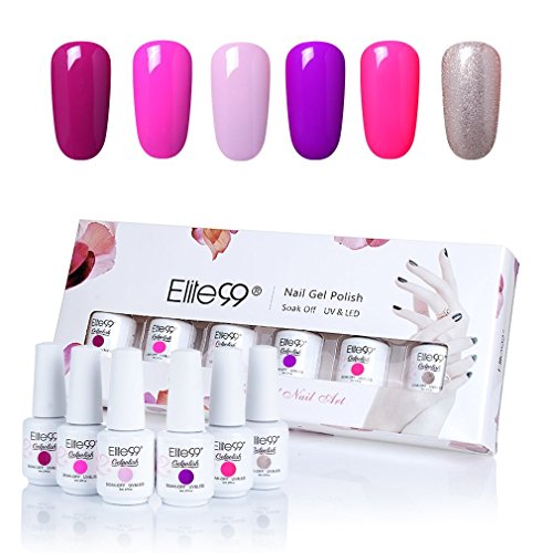 Elite99 6PCS Kit de Esmalte de Uñas de Gel UV LED Color Semipermanente Base Coat Top Coat Manicura y Pedicura 8ml - C015