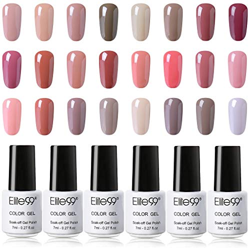 Elite99 Esmaltes Semipermanentes de Uñas en Gel UV LED, Selección de Tono de Beige, Nude Color, 24pcs de Esmaltes de Uñas 7ML Set Completo