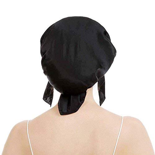 Emmet Gorro de Dormir Mujer Pura Seda Sombrero para Dormir elástico Hace Que tu Cabello se Sienta Sedoso y Mantiene el Estilo (Negro Natural, X-Grande)