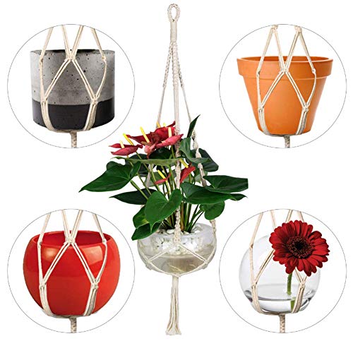 Emooqi Colgador para Plantas, Macramé para Colgador Macetas Exquisito Macramé Plantas｜Cuerda De Algodon｜4 Patas 41inch｜Tejidas a Mano｜Colgador de Pared Decoración del Jardín del Balcón -Paquete De 4