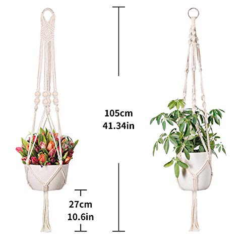 Emooqi Colgador para Plantas, Macramé para Colgador Macetas Exquisito Macramé Plantas｜Cuerda De Algodon｜4 Patas 41inch｜Tejidas a Mano｜Colgador de Pared Decoración del Jardín del Balcón -Paquete De 4