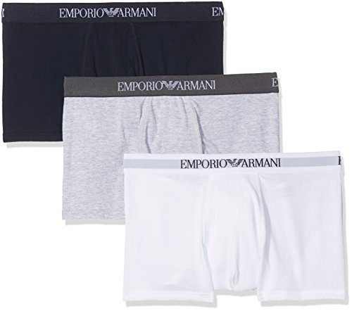 Emporio Armani CC722 Bóxer, Multicolor (White/Heather Gray/Navy Blue), Large (Tamaño del Fabricante:L) (Pack de 3) para Hombre