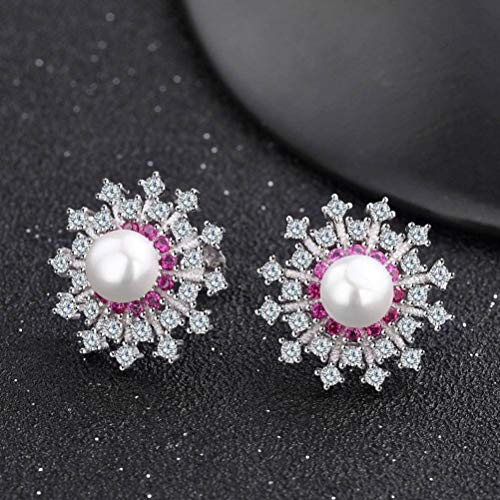 en la Moda Preciosas Perlas Nobles Radiante Belleza Flash de Lujo Circones Aretes, WOZUIMEI, Plata,