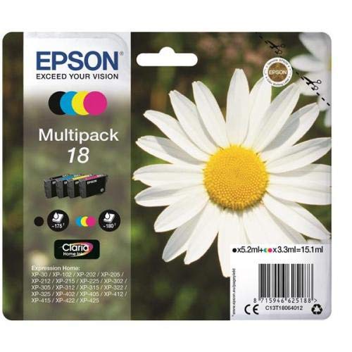 Epson C13T18064012 - Cartucho de tinta original para Epson XP-30 (4 unidades), multicolor, Ya disponible en Amazon Dash Replenishment