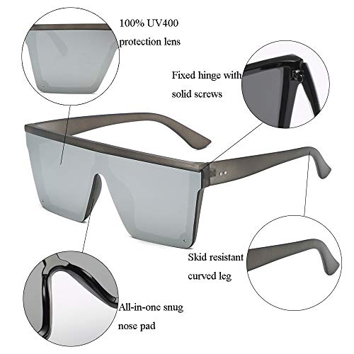 ERIOG Gafas de Sol Gafas De Sol Cuadradas De Gran Tamaño Hombres Mujeres Flat Top Fashion Lentes De Una Pieza Gafas De Sol para Mujeres Sombras Espejo