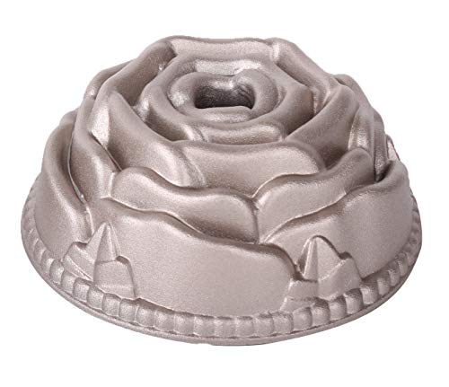 Erreke – Molde para Tartas, Antiadherente, Hecho con Aluminio Fundido Muy Resistente, Color Oro Rosa, 24x24x10cm, Forma de Rosa.