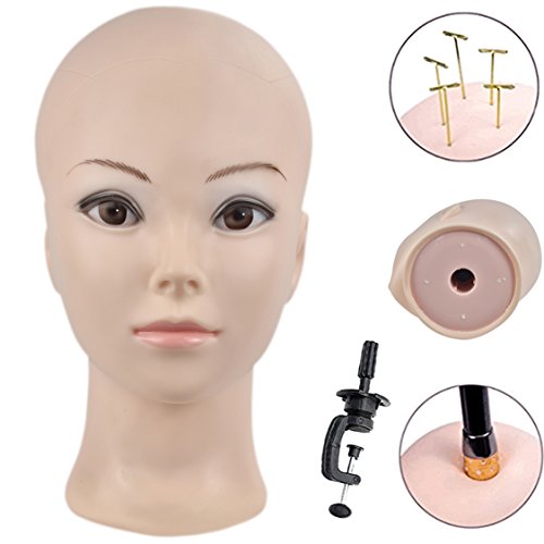 ERSIMAN Maquillaje Cabeza de entrenamiento calva Cosmetología Maniquí Cabeza de maniquí para pelucas Fabricación y exhibición con abrazadera libre