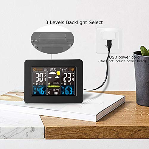 Estación meteorológica inalámbrica Reloj digital colorido del pronóstico del tiempo con sensor exterior Termómetro exterior Temperatura Humedad Barómetro Alarma Fase lunar Pantalla Reloj meteorológico