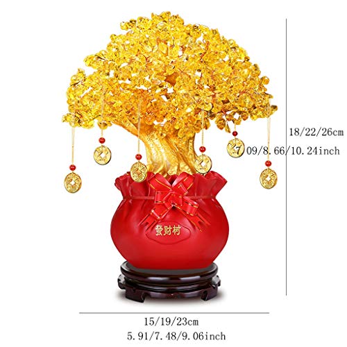 Estatua Decoración citrino fortuna ornamento de la sala de estar Equipamiento del hogar Feng Shui del árbol del dinero moneda de oro de la Fortuna Bolsa Pot Feng Shui Bonsai Objeto Decorativo