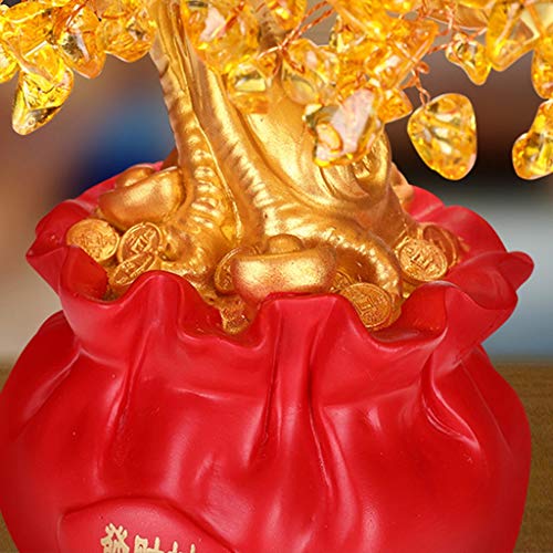 Estatua Decoración citrino fortuna ornamento de la sala de estar Equipamiento del hogar Feng Shui del árbol del dinero moneda de oro de la Fortuna Bolsa Pot Feng Shui Bonsai Objeto Decorativo
