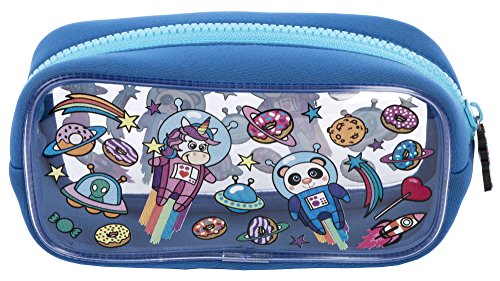 Estuche para lápices de FRINGOO, de PVC, infantil, transparente, grande, ideal para el colegio, para niños y niñas, color Space Fantasy Large