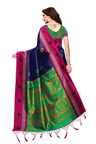 ETHNICMODE Indian Women's Art Silk Fabrics Multi-Colored Printed Sari with Blouse Piece (Fabric) Coconut Blue