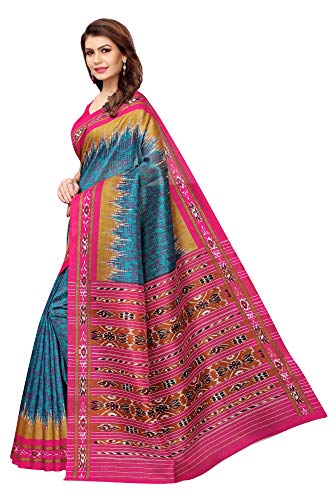 ETHNICMODE Indian Women's Bhagalpuri Silk Fabrics Multi-Colored Printed Sari with Blouse Piece (Fabric) PADMAVATI Rama