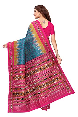 ETHNICMODE Indian Women's Bhagalpuri Silk Fabrics Multi-Colored Printed Sari with Blouse Piece (Fabric) PADMAVATI Rama