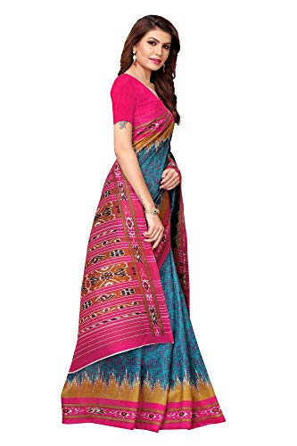 ETHNICMODE Indian Women's Bhagalpuri Silk Fabrics Multi-Colored Printed Sari with Blouse Piece (Fabric) PADMAVATI Rama