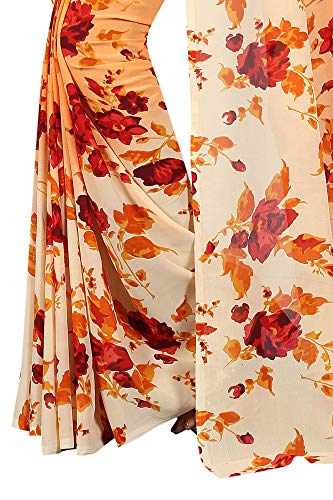 ETHNICMODE Indian Women's Georgette Fabrics Multi-Colored Printed Sari with Blouse Piece (Fabric) Kimaya 35