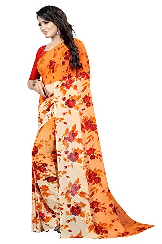 ETHNICMODE Indian Women's Georgette Fabrics Multi-Colored Printed Sari with Blouse Piece (Fabric) Kimaya 35