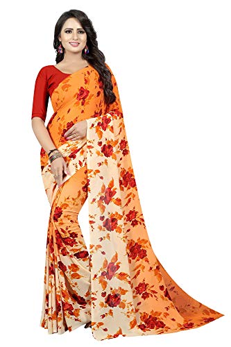 ETHNICMODE Indian Women's Georgette Fabrics Multi-Colored Printed Sari with Blouse Piece (Fabric) Kimaya 35