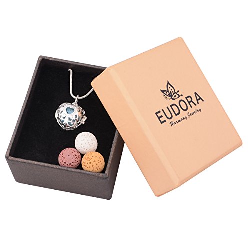 EUDORA Colgante Aromaterapia Mujer Corazon Difusor de Aroma, 12mm Piedra Volcánica para Aromaterapia Joyeria Perfume Jaula Bola de Lava 7pcs, Regalos para Madres Hermana Mujer