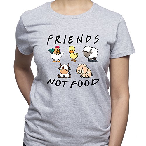 EUGINE DREAM Friends Not Food Vegan Vegetarian Camiseta para Mujer Gris L