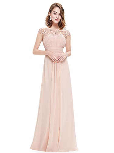 Ever-Pretty Vestidos de Noche Encaje Gasa Cuello Redondo Corte Imperio A-línea para Mujer Sonrojo 36