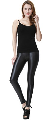 Everbellus Leggings de piel sintética para mujer, talle alto negro negro S