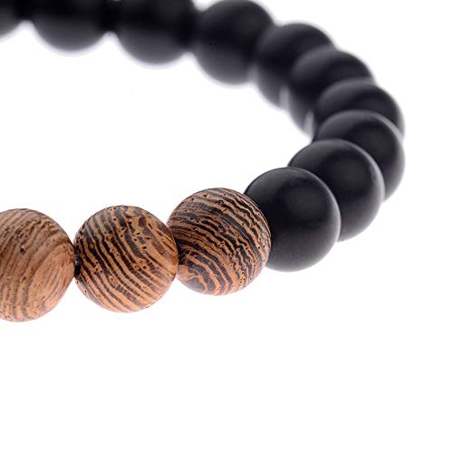 EXINOX Pulsera Tibetana de Cuentas de Sándalo | Hombre Mujer | Pulsera Tradicional Budista (Negro Mate)